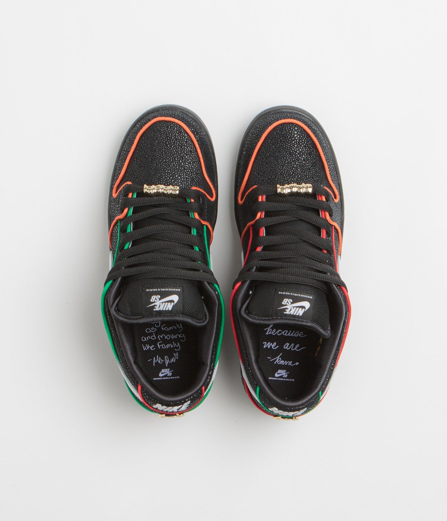 Nike SB x Bronx Girls Skate Dunk Low Pro Shoes - Black / White - Challenge Red - Total Orange