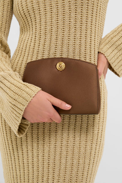 Brown Satin Pushlock Clutch