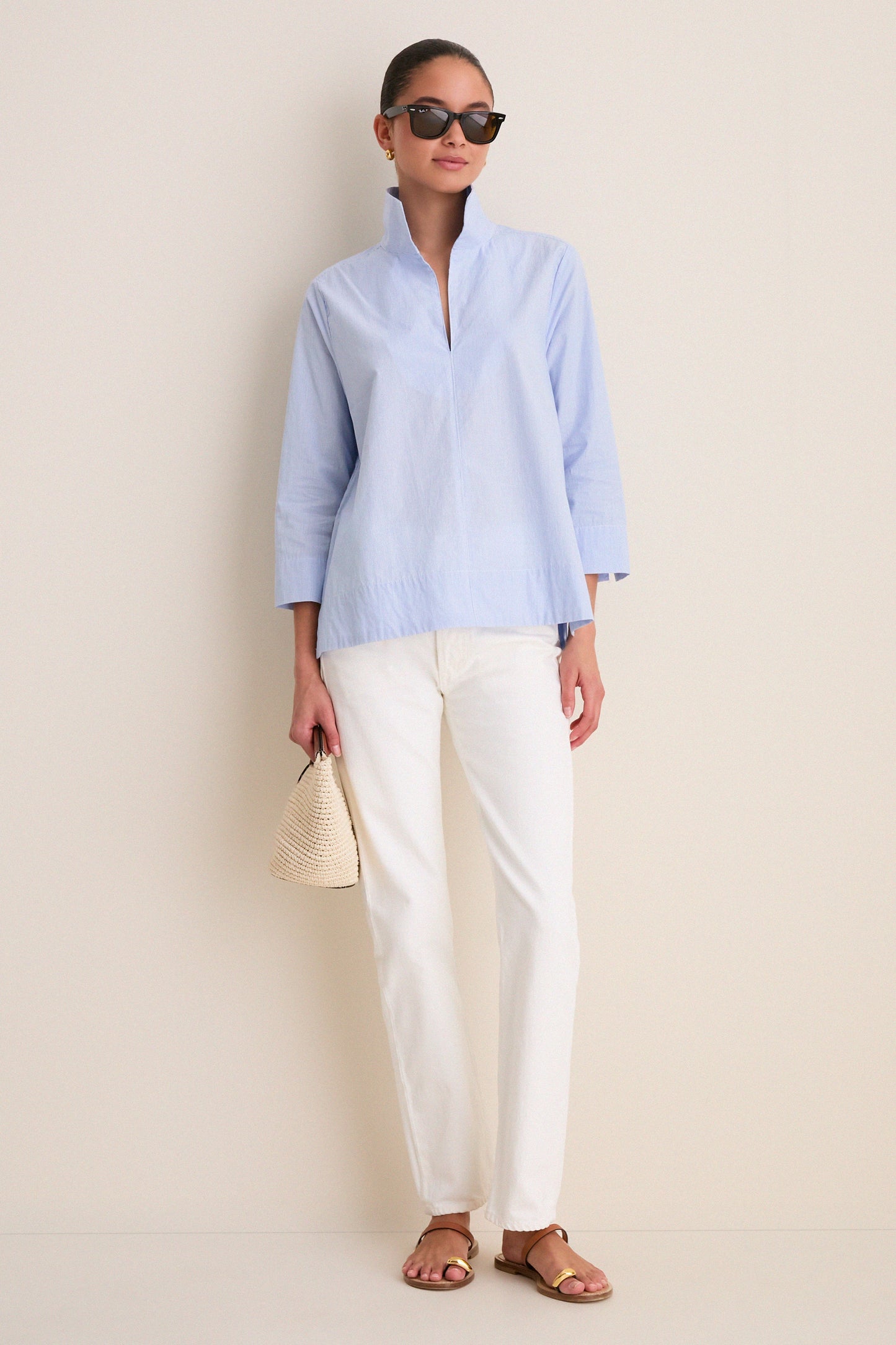 Blue Margot Stand Collar Blouse