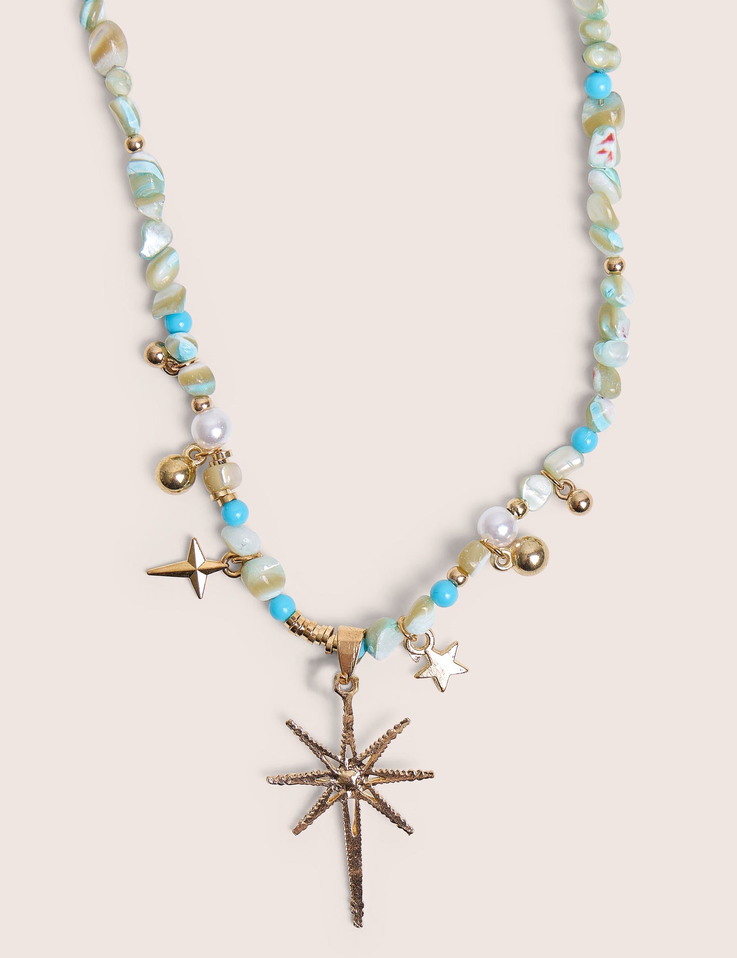 Blue Beaded Star Embellished Necklace