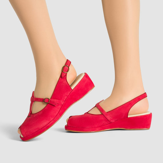 Betty Vintage Sandals (Red Suede)