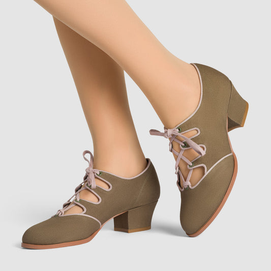 Clementine Vintage Ghillie Shoes (Moss Green/Taupe)