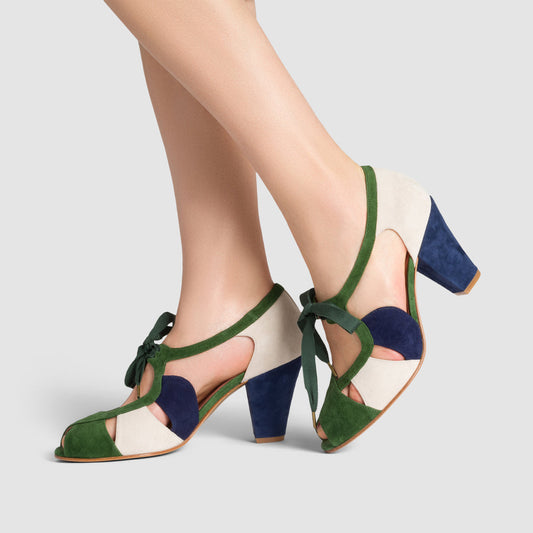 Cora Vintage Sandals (Green/Navy Suede)
