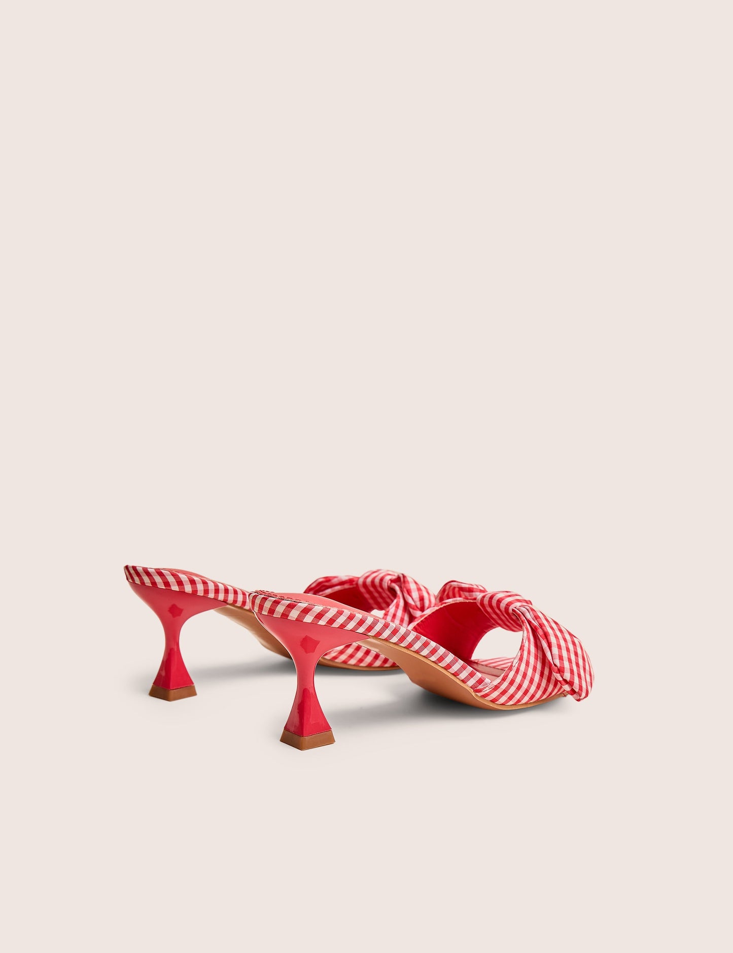 Soleil Red Gingham Bow Mule Square Toe Mid Heels