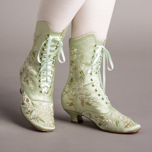Flora Women's Embroidered Boots (Celadon Green)