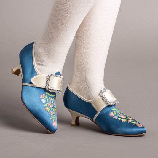 Primrose 18th Century Shoes (Blue/Ivory)