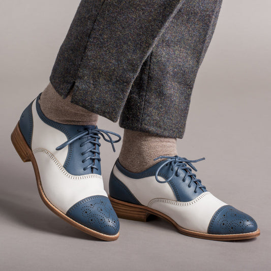 Gladys Vintage Cap Toe Oxfords (Blue/White)