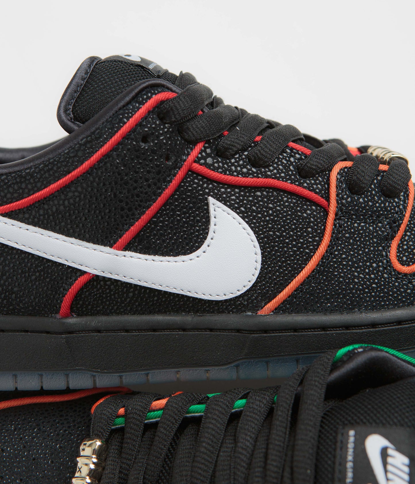 Nike SB x Bronx Girls Skate Dunk Low Pro Shoes - Black / White - Challenge Red - Total Orange