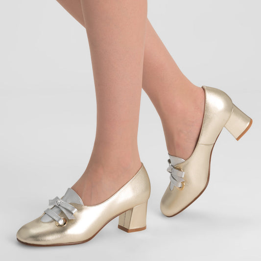 Pattie 1960s Shoes Wide (Gold/Silver)