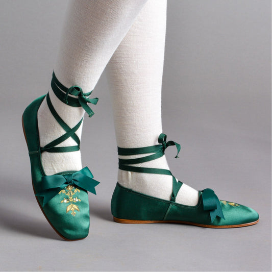 Penelope Regency Slippers (Dark Green)