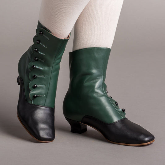 Renoir Victorian Button Boots (Green/Black)